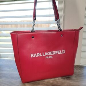Karl Lagerfeld Paris Large Red Adele Tote Handbag Shoulder Bag Purse LH9BZ5AM‎
